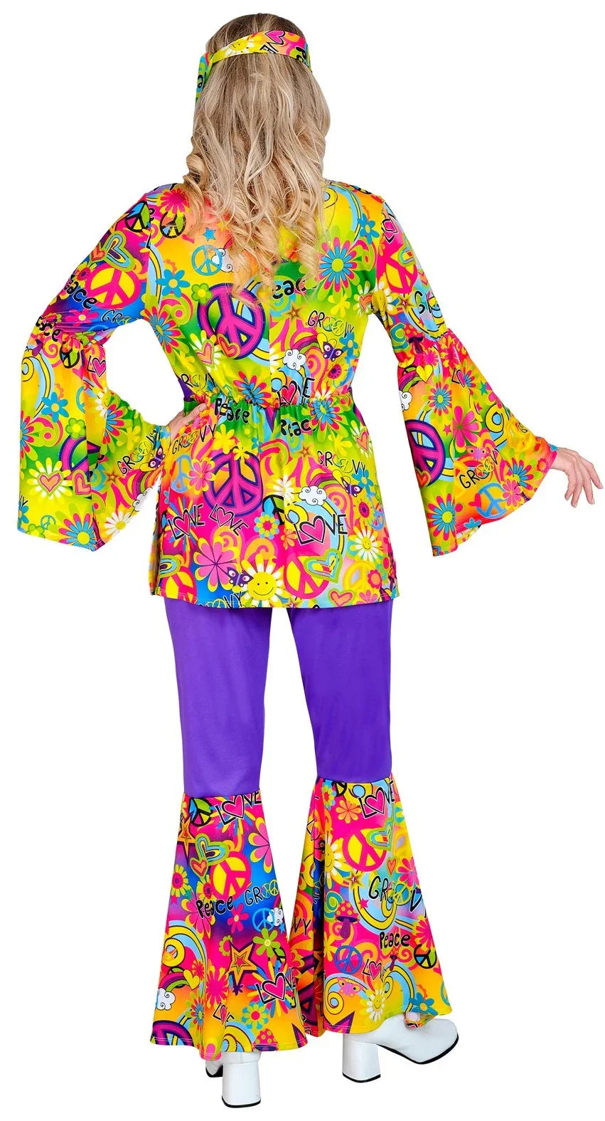 Disfraz Hippie Años 60 con Estampado Paz y Amor para Mujer Hippies Widmann